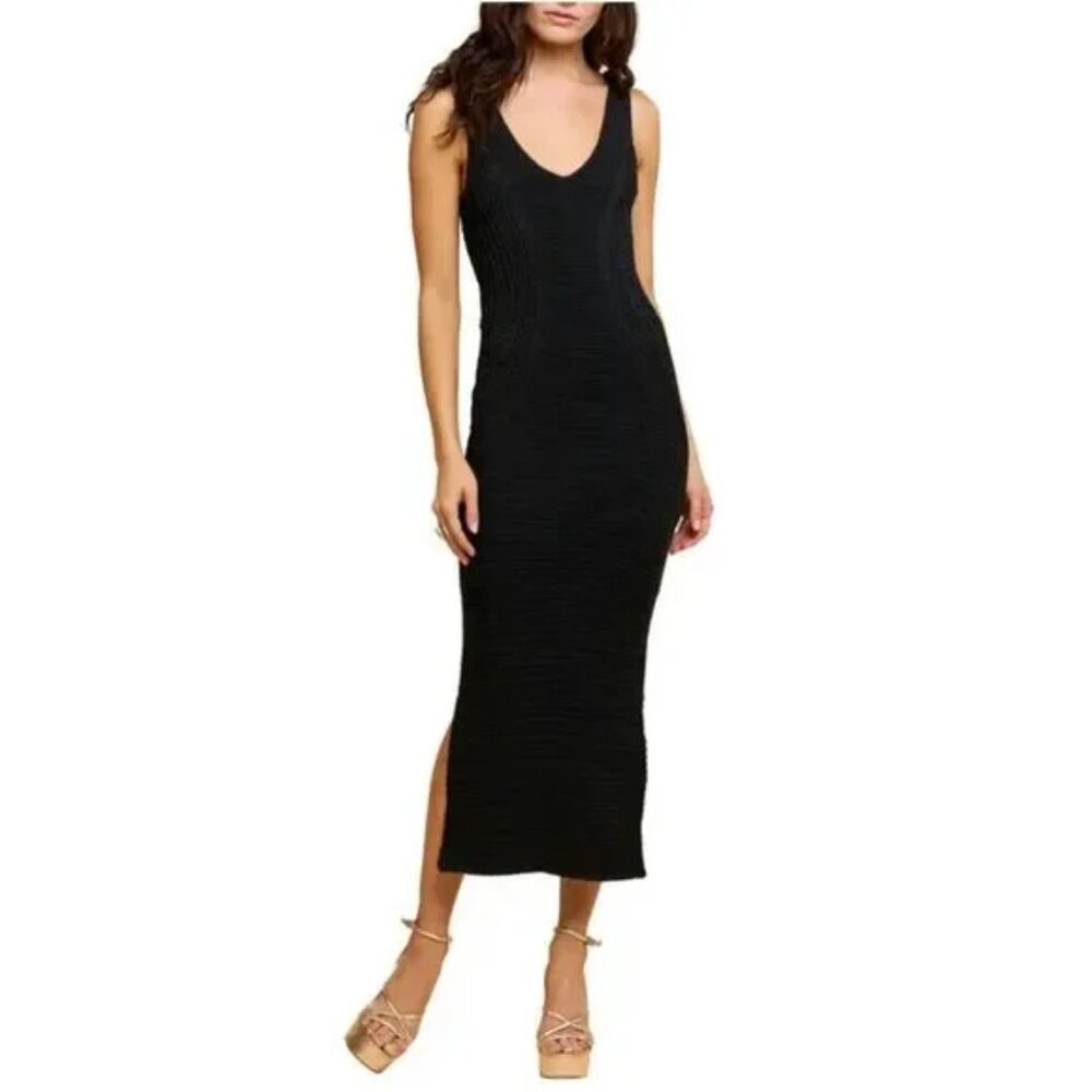 NWT CIEBOON Sleeveless Knit Dress Midi Black Size S
